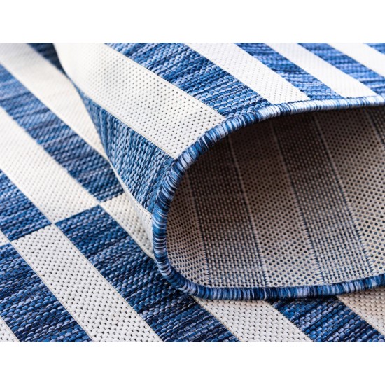 Rug Unique Loom Outdoor Striped Navy Blue Rectangular 5' 0 x 8' 0