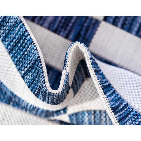 Rug Unique Loom Outdoor Striped Navy Blue Rectangular 5' 0 x 8' 0