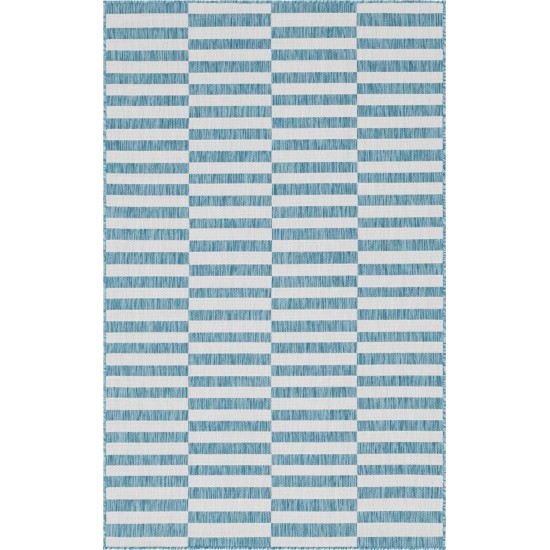 Rug Unique Loom Outdoor Striped Blue Rectangular 5' 0 x 8' 0