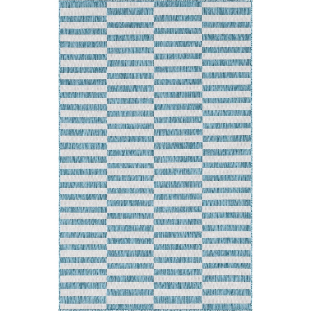 Rug Unique Loom Outdoor Striped Blue Rectangular 5' 0 x 8' 0