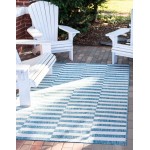 Rug Unique Loom Outdoor Striped Blue Rectangular 5' 0 x 8' 0