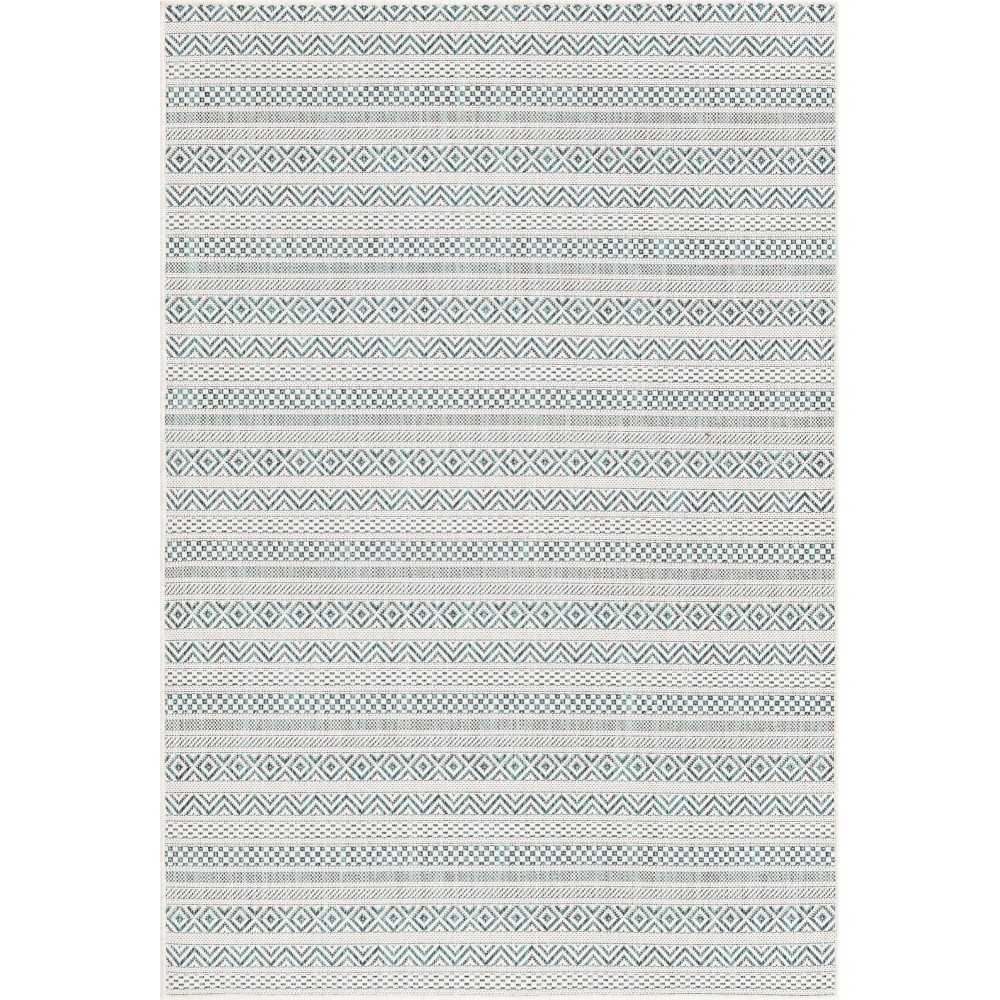 Rug Unique Loom Outdoor Striped Teal Rectangular 4' 0 x 6' 0