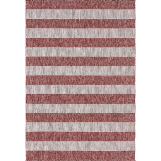 Rug Unique Loom Outdoor Striped Rust Red Rectangular 4' 0 x 6' 0