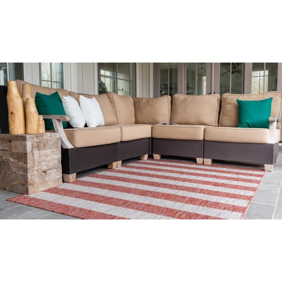 Rug Unique Loom Outdoor Striped Rust Red Rectangular 4' 0 x 6' 0
