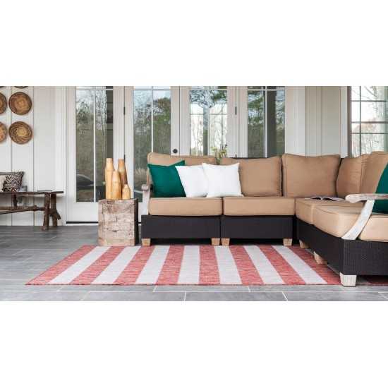 Rug Unique Loom Outdoor Striped Rust Red Rectangular 4' 0 x 6' 0