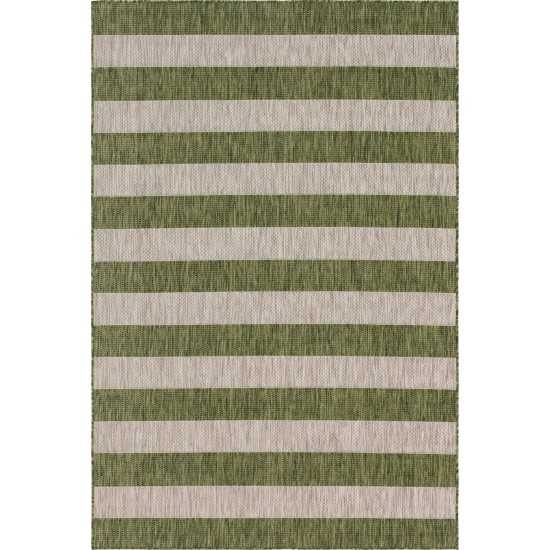 Rug Unique Loom Outdoor Striped Green Rectangular 4' 0 x 6' 0