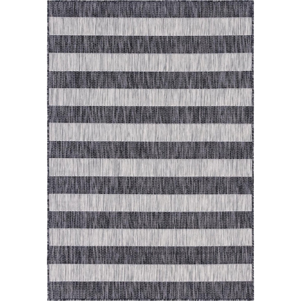 Rug Unique Loom Outdoor Striped Gray Rectangular 4' 0 x 6' 0