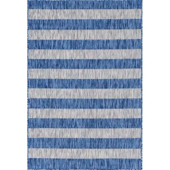 Rug Unique Loom Outdoor Striped Blue Rectangular 4' 0 x 6' 0