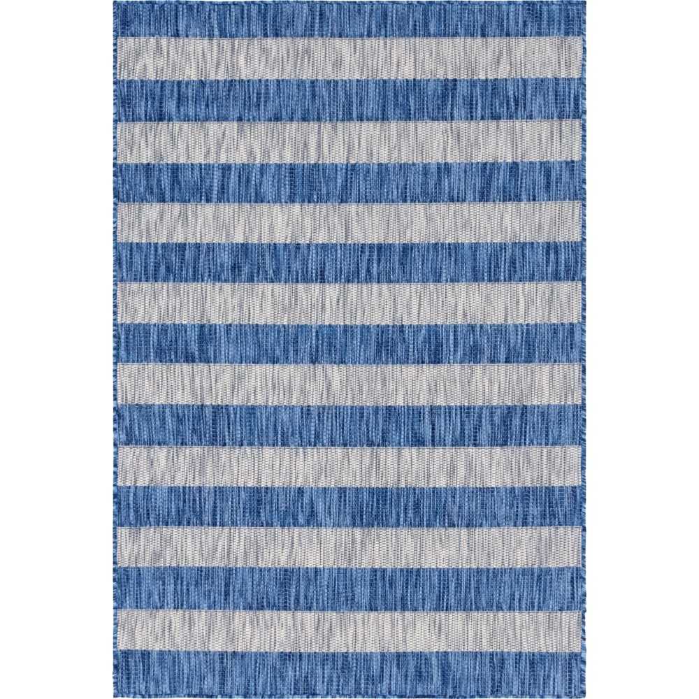 Rug Unique Loom Outdoor Striped Blue Rectangular 4' 0 x 6' 0