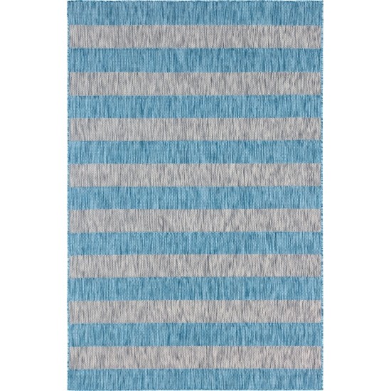 Rug Unique Loom Outdoor Striped Aqua Blue Rectangular 4' 0 x 6' 0