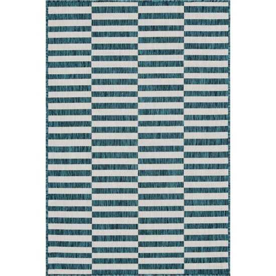 Rug Unique Loom Outdoor Striped Teal Rectangular 4' 0 x 6' 0