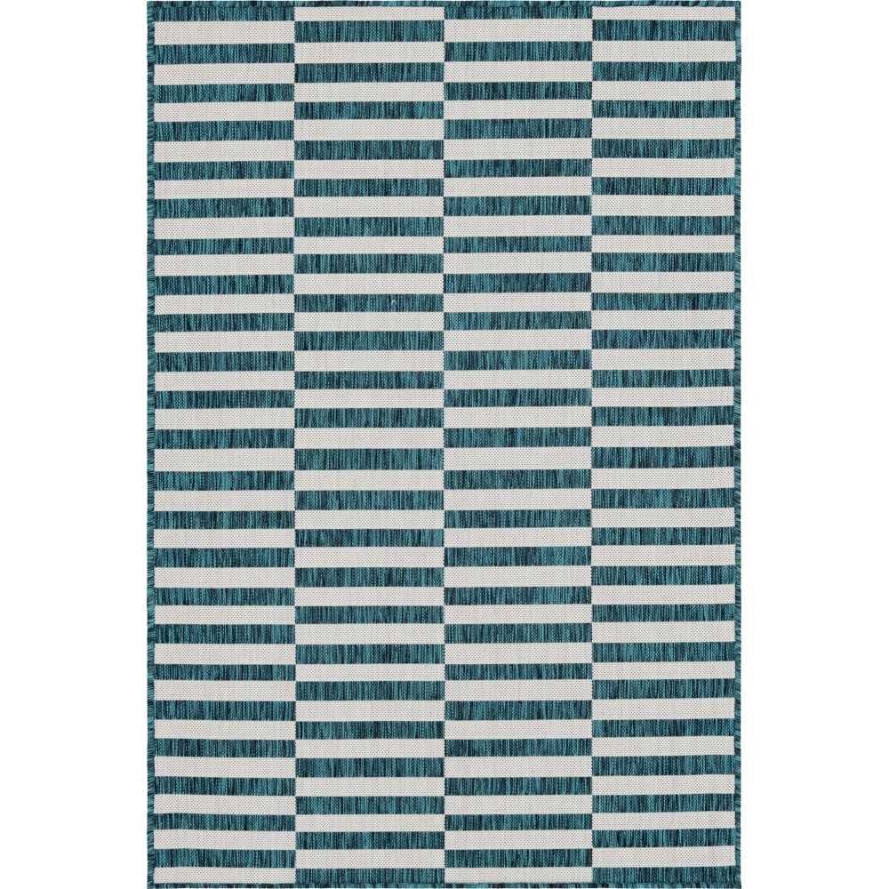 Rug Unique Loom Outdoor Striped Teal Rectangular 4' 0 x 6' 0 Rug Unique Loom Outdoor Striped Teal Rectangular 4' 0 x 6' 0