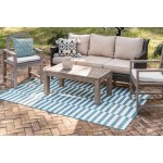 Rug Unique Loom Outdoor Striped Teal Rectangular 4' 0 x 6' 0