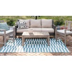 Rug Unique Loom Outdoor Striped Teal Rectangular 4' 0 x 6' 0