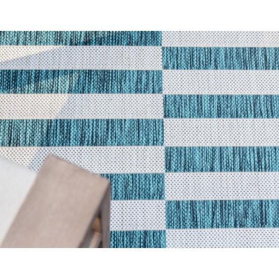 Rug Unique Loom Outdoor Striped Teal Rectangular 4' 0 x 6' 0