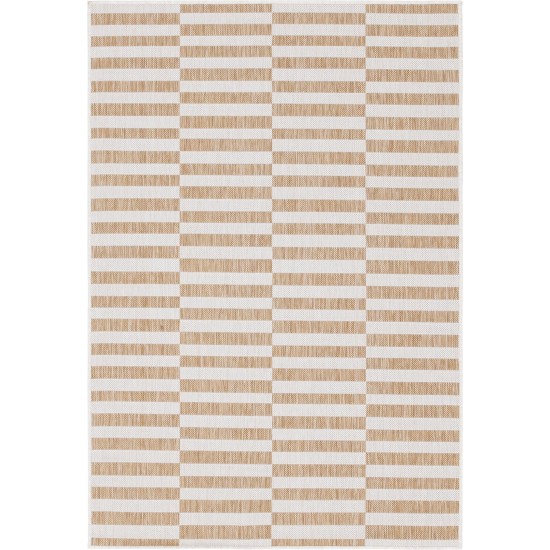 Rug Unique Loom Outdoor Striped Light Brown Rectangular 4' 0 x 6' 0