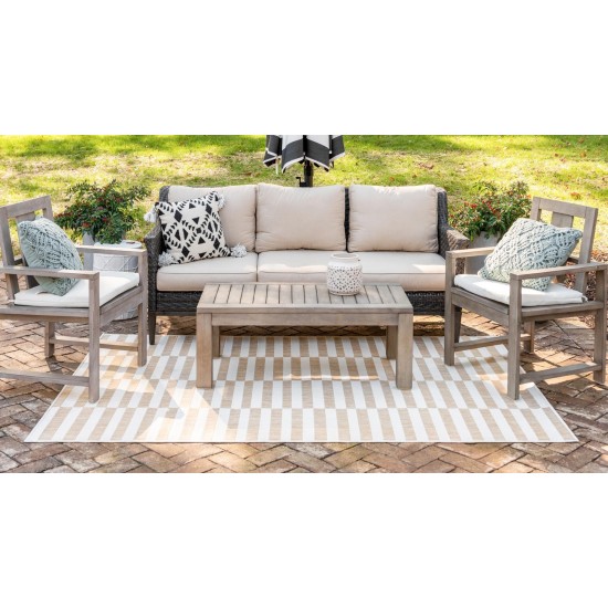 Rug Unique Loom Outdoor Striped Light Brown Rectangular 4' 0 x 6' 0