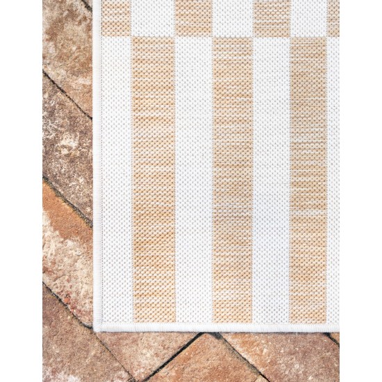 Rug Unique Loom Outdoor Striped Light Brown Rectangular 4' 0 x 6' 0