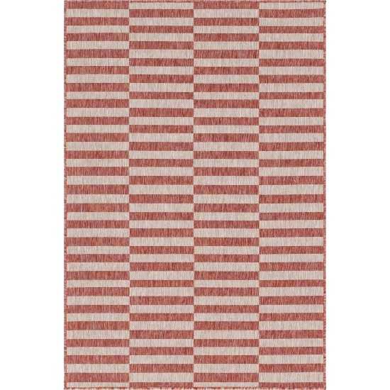 Rug Unique Loom Outdoor Striped Red Rectangular 4' 0 x 6' 0