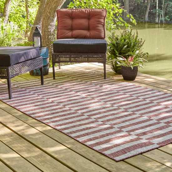 Rug Unique Loom Outdoor Striped Red Rectangular 4' 0 x 6' 0