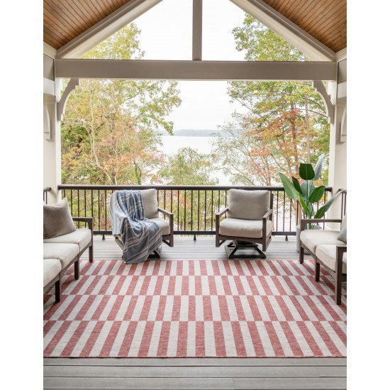 Rug Unique Loom Outdoor Striped Red Rectangular 4' 0 x 6' 0