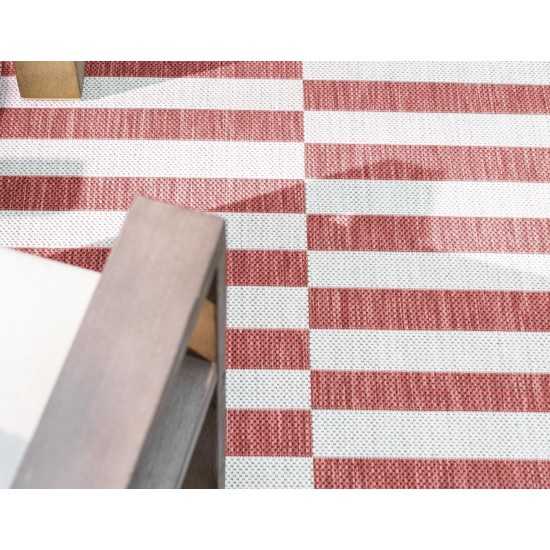 Rug Unique Loom Outdoor Striped Red Rectangular 4' 0 x 6' 0