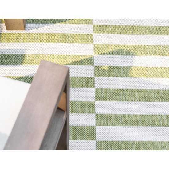 Rug Unique Loom Outdoor Striped Green Rectangular 4' 0 x 6' 0