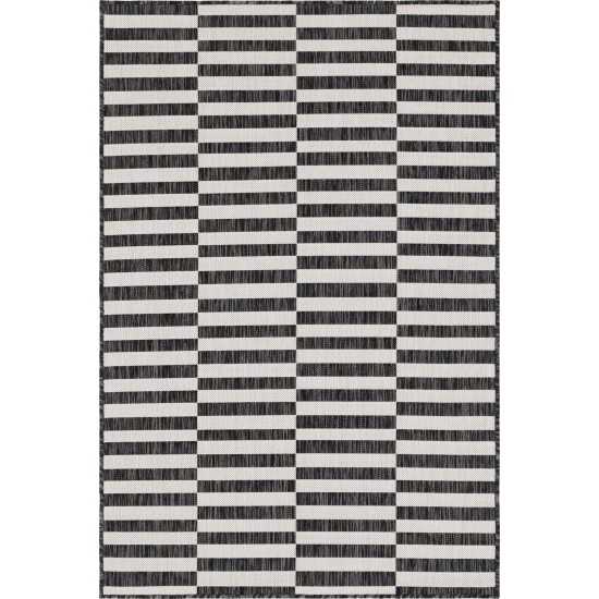 Rug Unique Loom Outdoor Striped Charcoal Rectangular 4' 0 x 6' 0