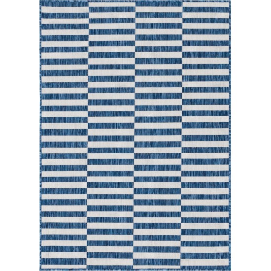 Rug Unique Loom Outdoor Striped Navy Blue Rectangular 4' 0 x 6' 0