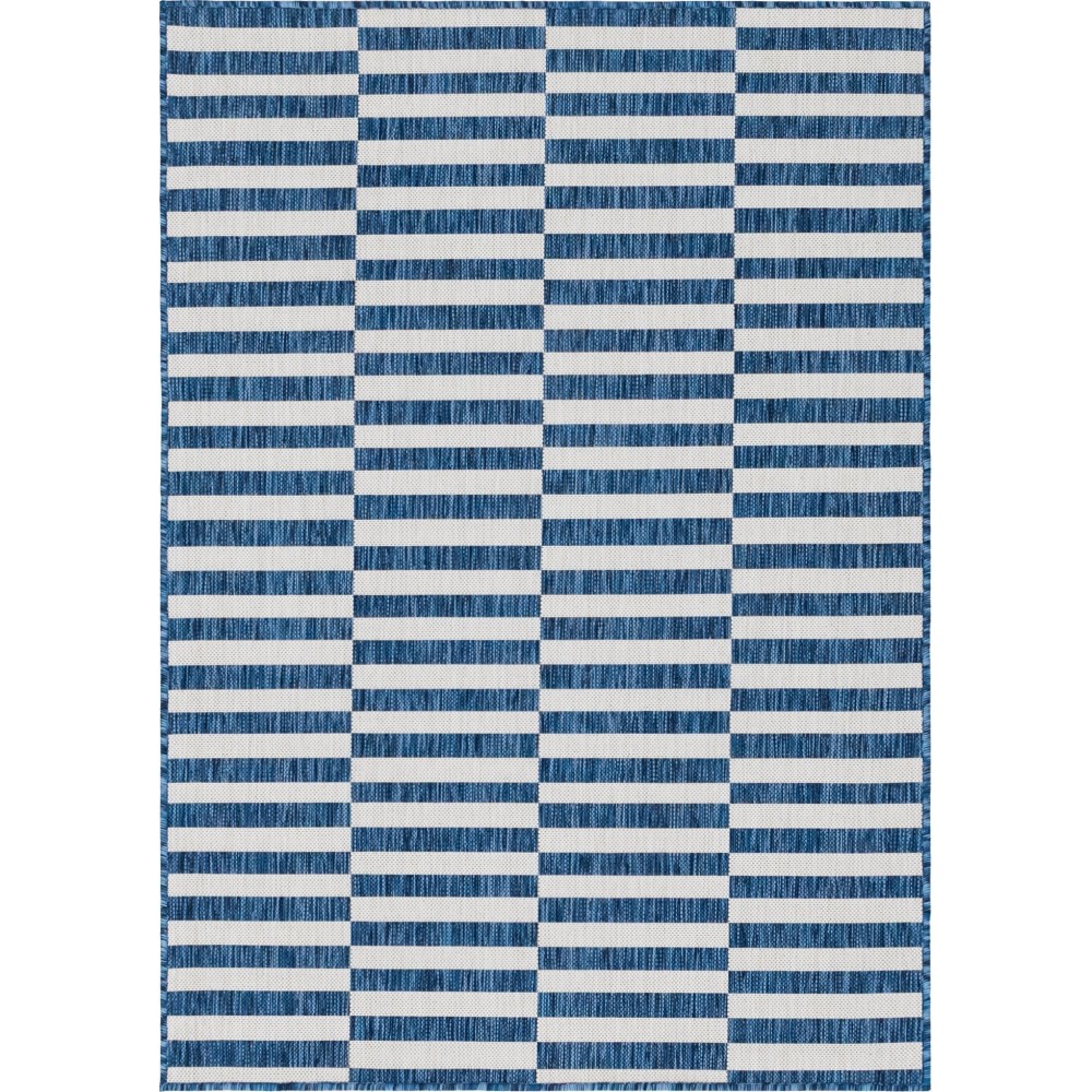 Rug Unique Loom Outdoor Striped Navy Blue Rectangular 4' 0 x 6' 0