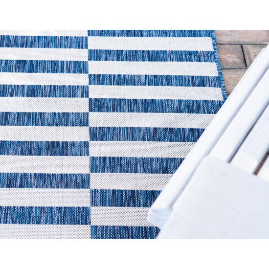 Rug Unique Loom Outdoor Striped Navy Blue Rectangular 4' 0 x 6' 0