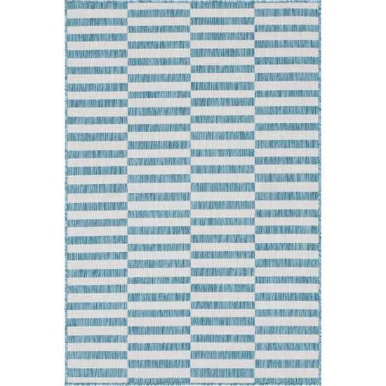 Rug Unique Loom Outdoor Striped Blue Rectangular 4' 0 x 6' 0