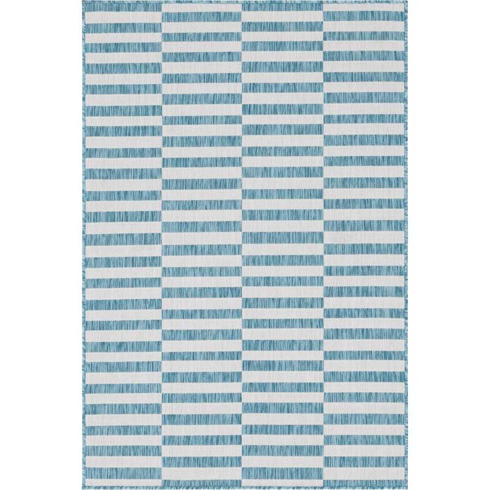 Rug Unique Loom Outdoor Striped Blue Rectangular 4' 0 x 6' 0