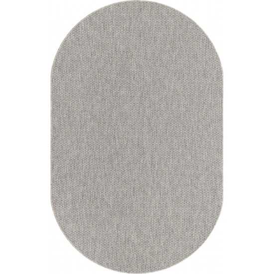 Rug Unique Loom Outdoor Solid Light Gray Oval 5' 0 x 8' 0