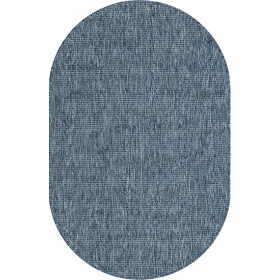 Rug Unique Loom Outdoor Solid Navy Blue Oval 3' 3 x 5' 3