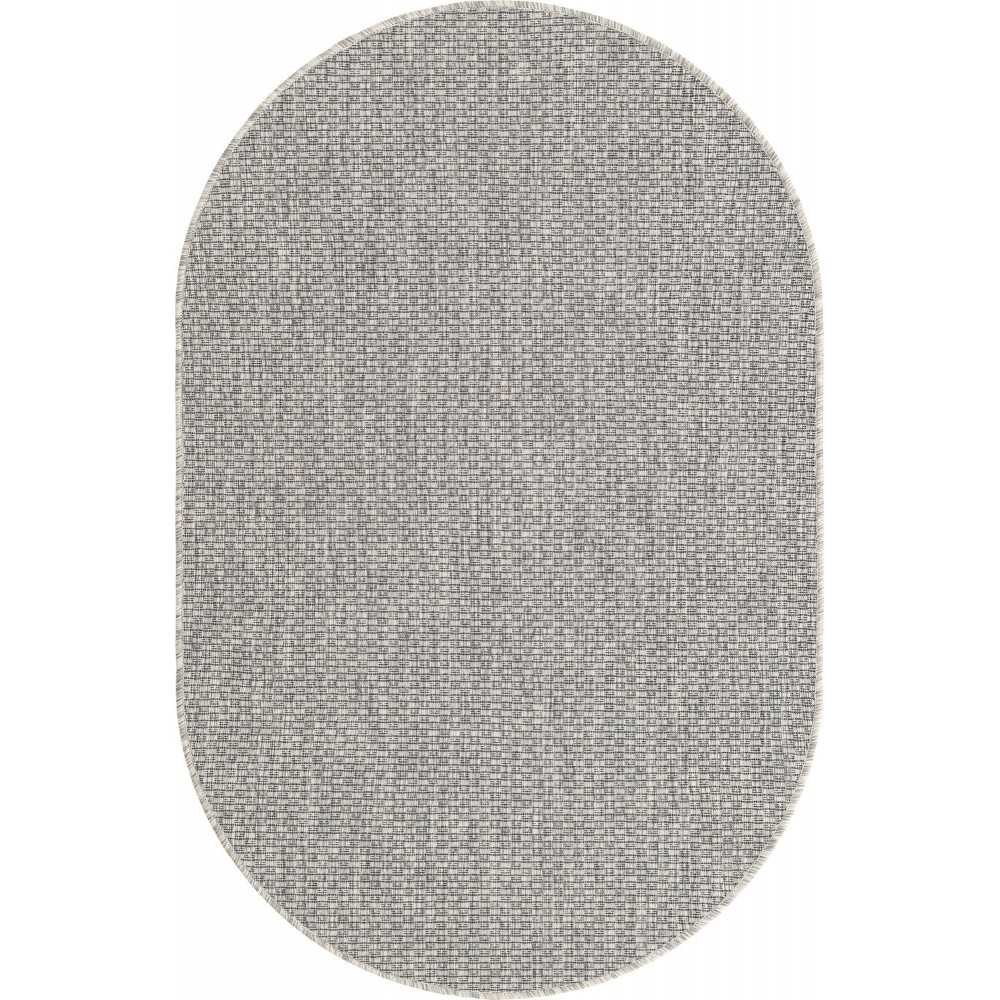 Rug Unique Loom Outdoor Solid Light Gray Oval 3' 3 x 5' 3