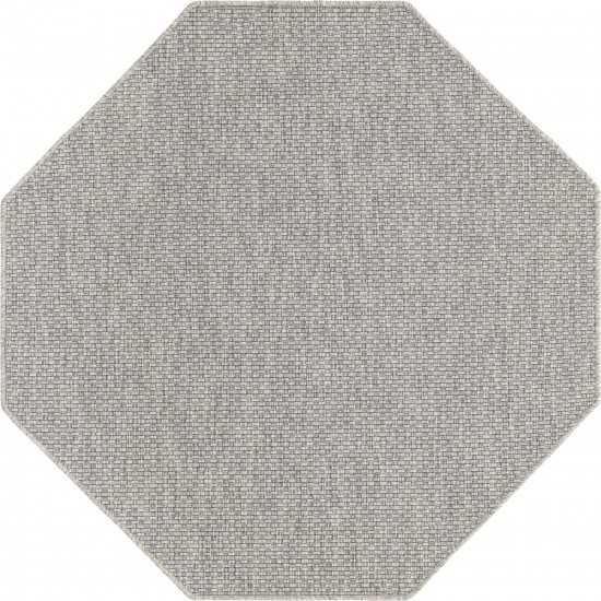 Rug Unique Loom Outdoor Solid Light Gray Octagon 5' 0 x 5' 0