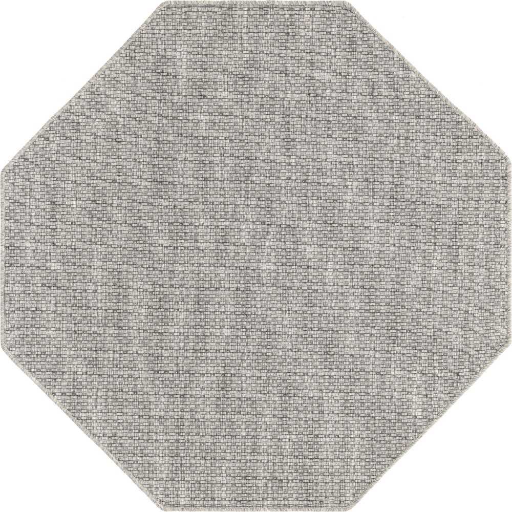 Rug Unique Loom Outdoor Solid Light Gray Octagon 5' 0 x 5' 0