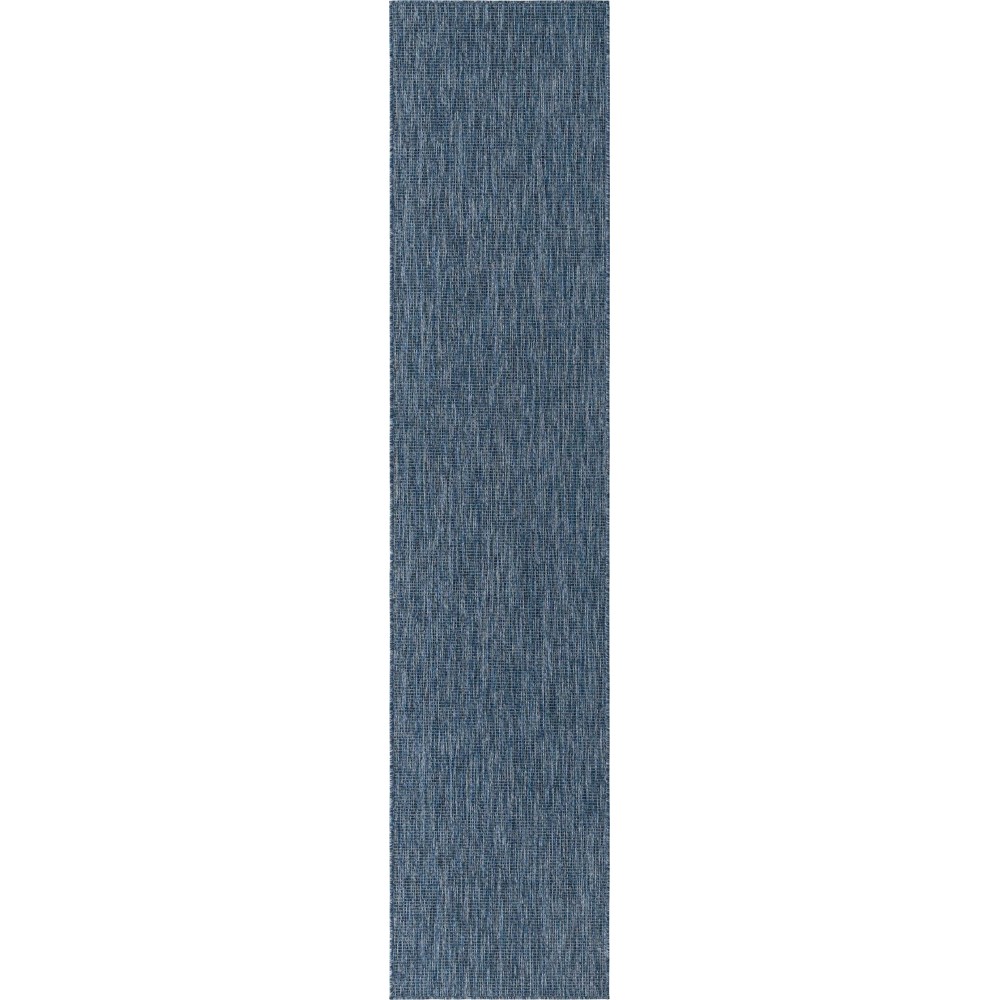 Rug Unique Loom Outdoor Solid Navy Blue Runner 2' 7 x 12' 0