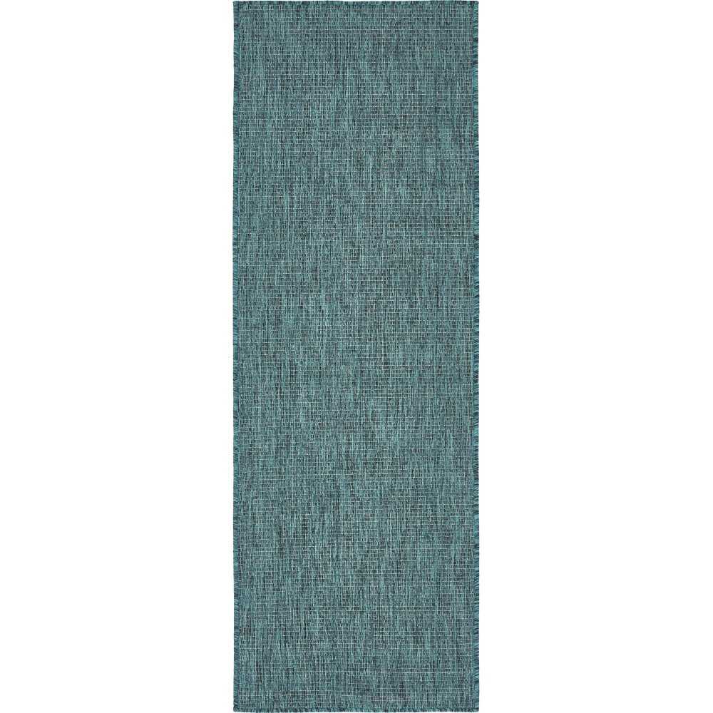 Rug Unique Loom Outdoor Solid Teal Runner 2' 0 x 6' 0