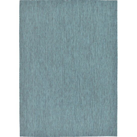 Rug Unique Loom Outdoor Solid Teal Rectangular 8' 0 x 11' 4