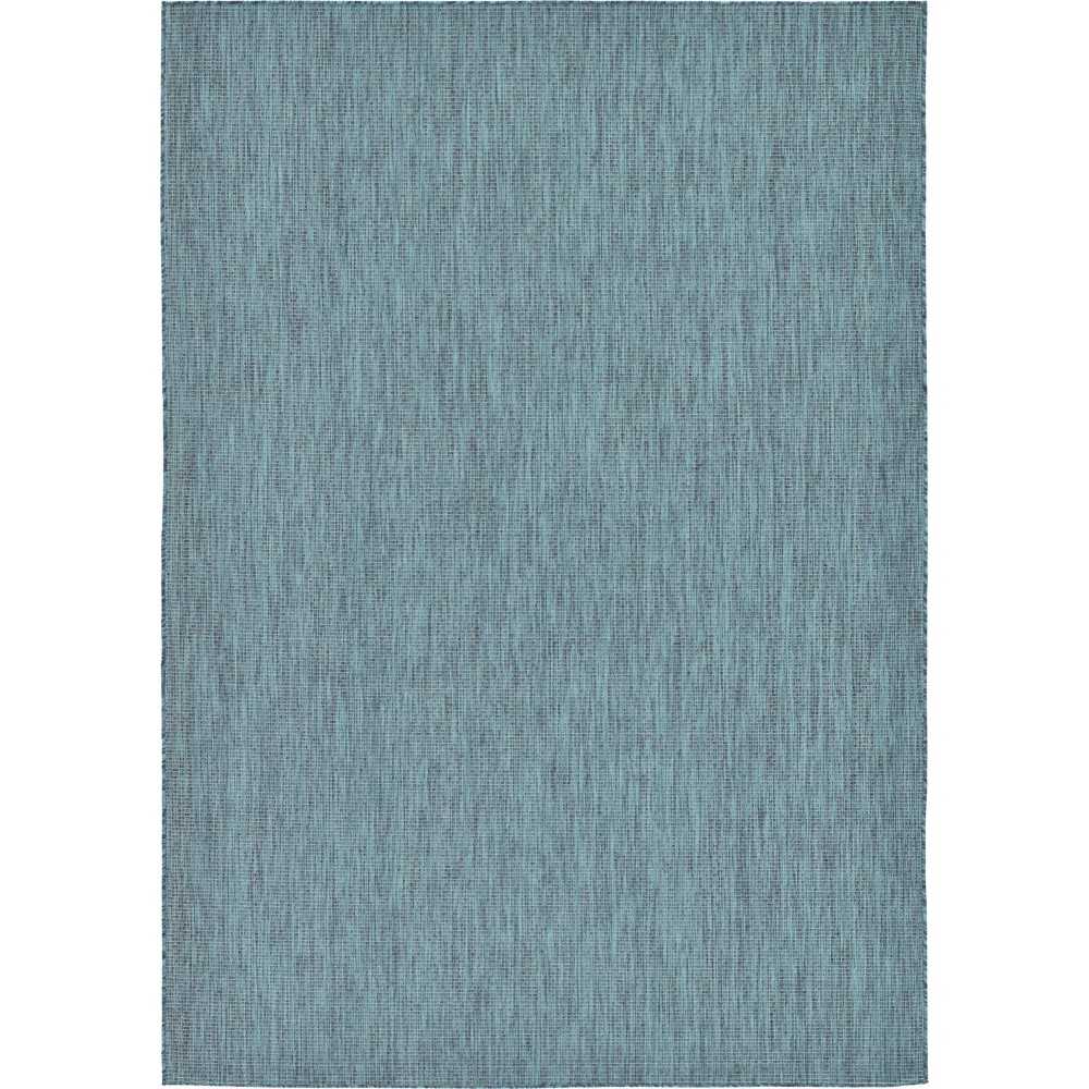 Rug Unique Loom Outdoor Solid Teal Rectangular 7' 0 x 10' 0