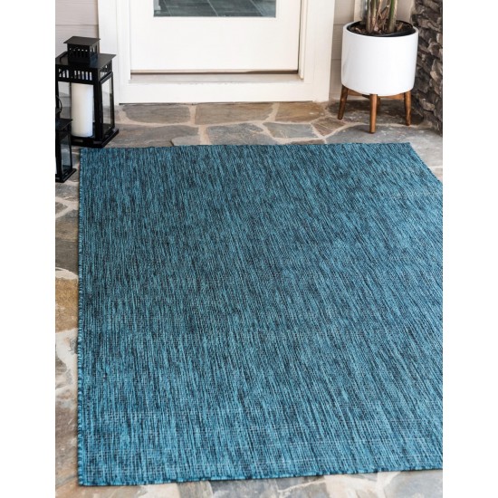 Rug Unique Loom Outdoor Solid Teal Rectangular 7' 0 x 10' 0