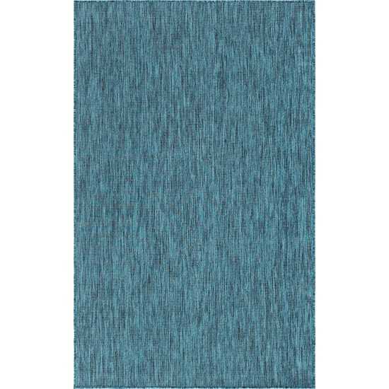 Rug Unique Loom Outdoor Solid Teal Rectangular 5' 0 x 8' 0