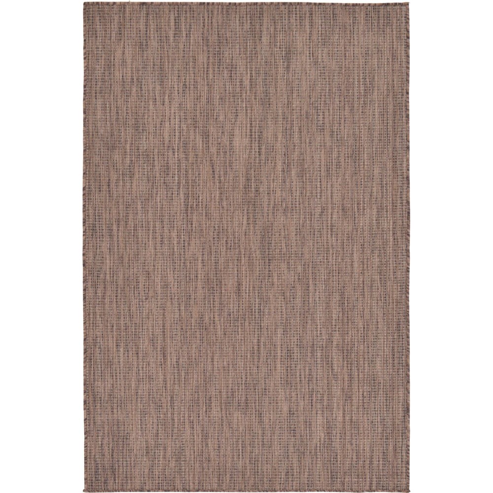 Rug Unique Loom Outdoor Solid Light Brown Rectangular 4' 0 x 6' 0