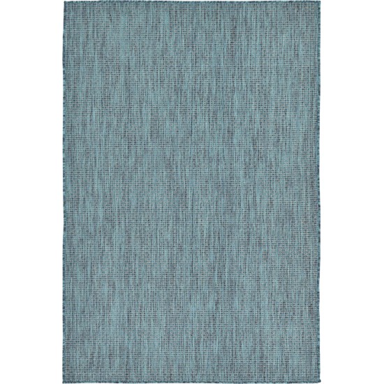 Rug Unique Loom Outdoor Solid Teal Rectangular 4' 0 x 6' 0