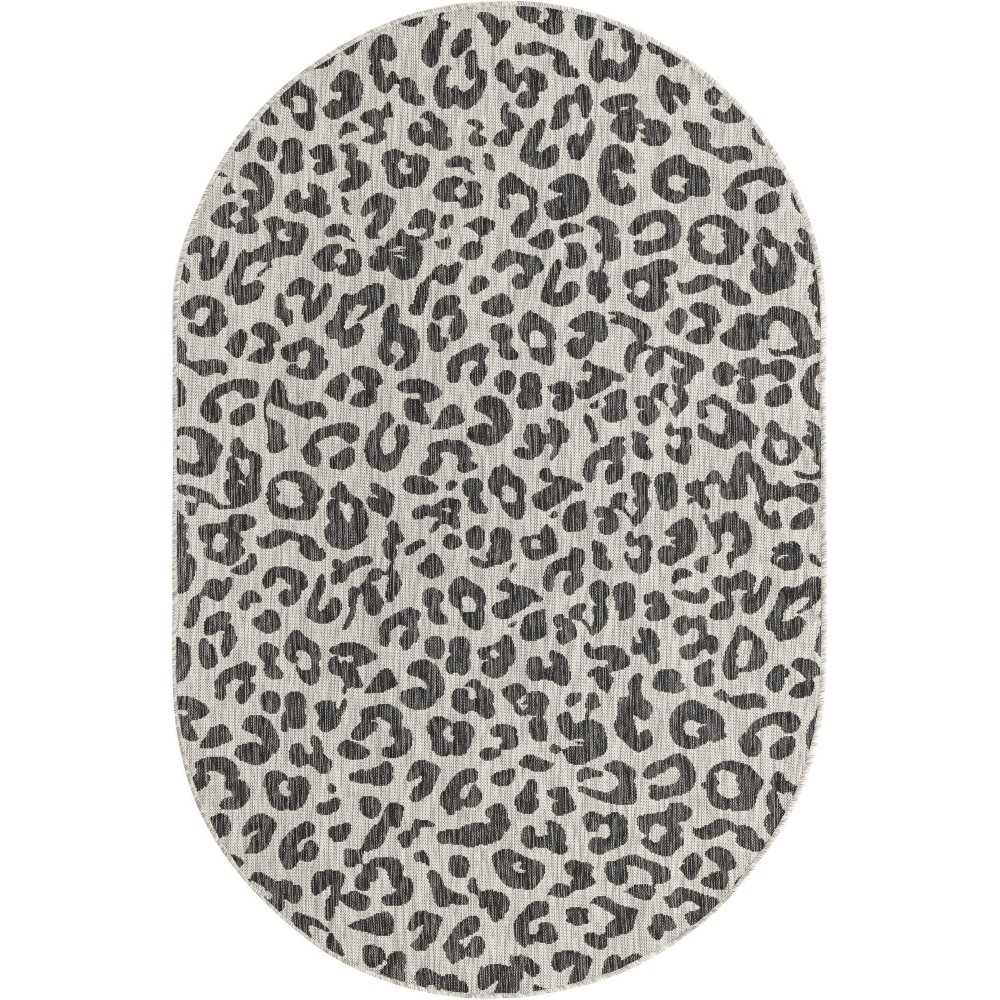 Rug Unique Loom Outdoor Safari Black Oval 5' 3 x 8' 0