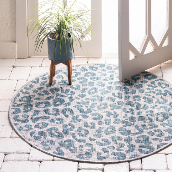 Rug Unique Loom Outdoor Safari Teal Round 4' 0 x 4' 0