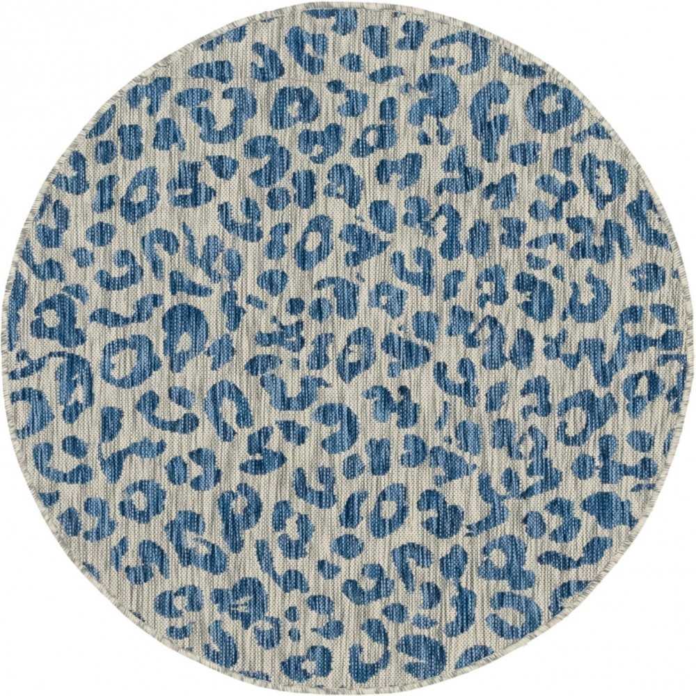 Rug Unique Loom Outdoor Safari Blue Round 4' 0 x 4' 0