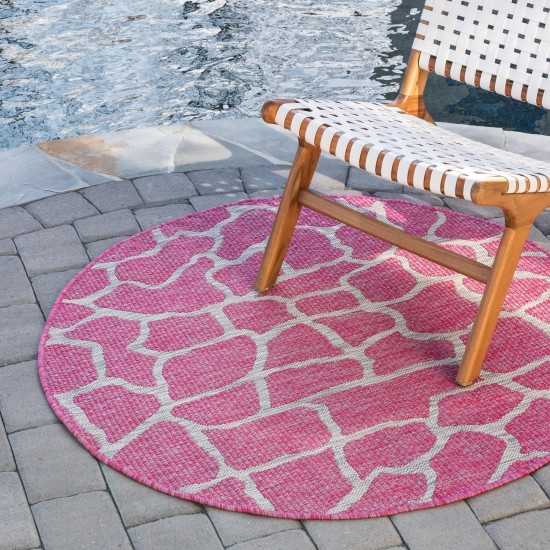 Rug Unique Loom Outdoor Safari Pink Round 4' 0 x 4' 0